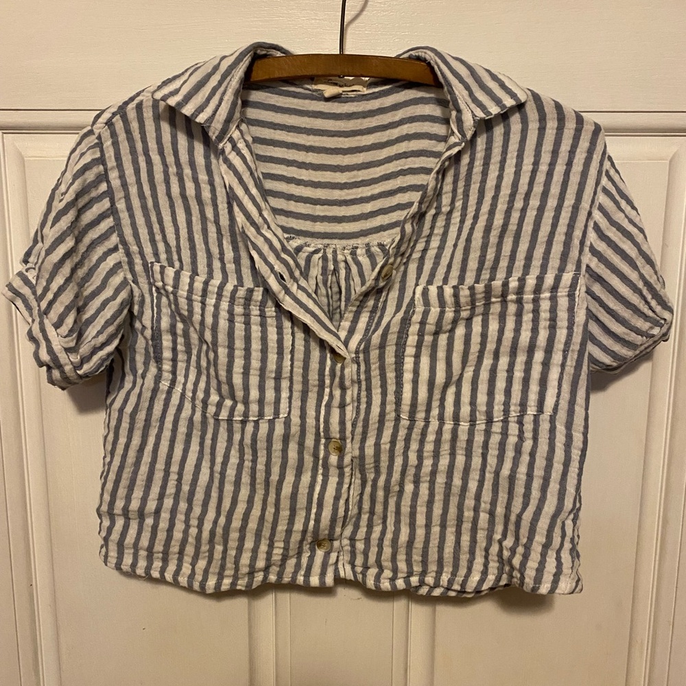 Love Notes Navy Blue and White Striped Shirt size S